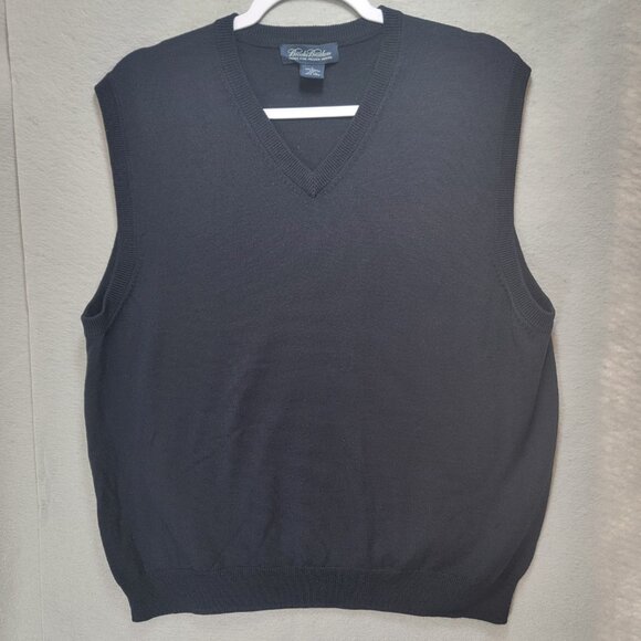 Brooks Brothers Sweater Vest Men L Wool Knit Vneck Pullover Blue Preppy Office - Picture 1 of 9